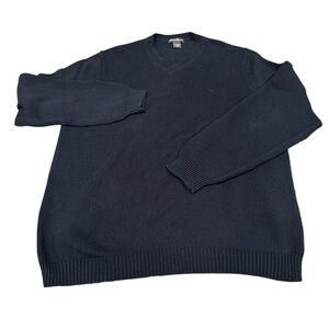 Eddie Bauer Men’s Navy V-Neck Cotton Sweater Large Tall Size LT